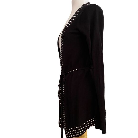 Danier Black Studded Cardigan With Belt Long Sleeve Open Front Womens XS - Picture 4 of 14